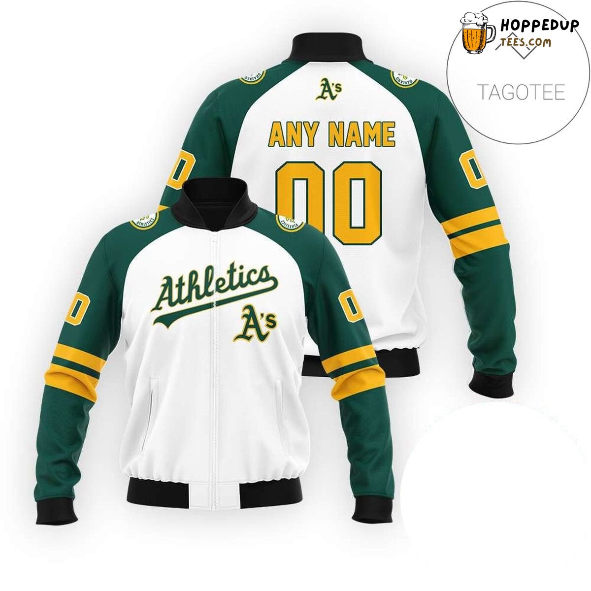 MLB Oakland Athletics Custom Name Number White Bomber Jacket