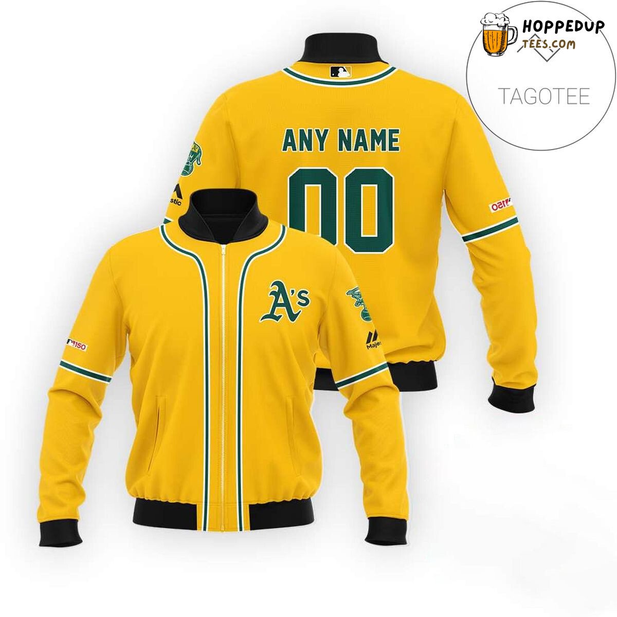MLB Oakland Athletics Custom Name Number Yellow Bomber Jacket