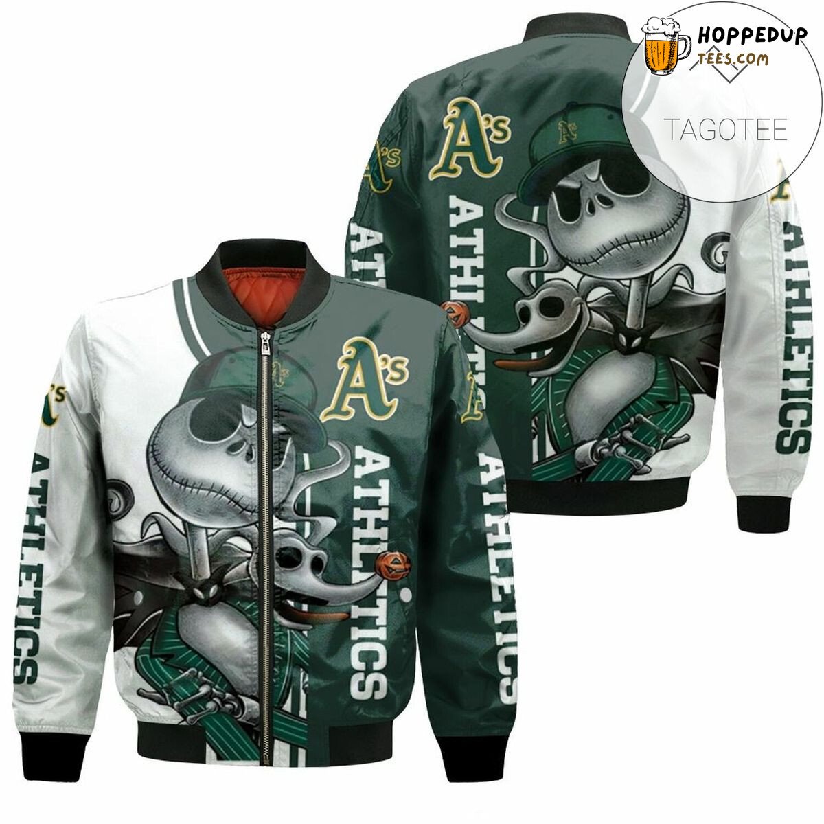 MLB Oakland Athletics Jack Skellington And Zero Bomber Jacket