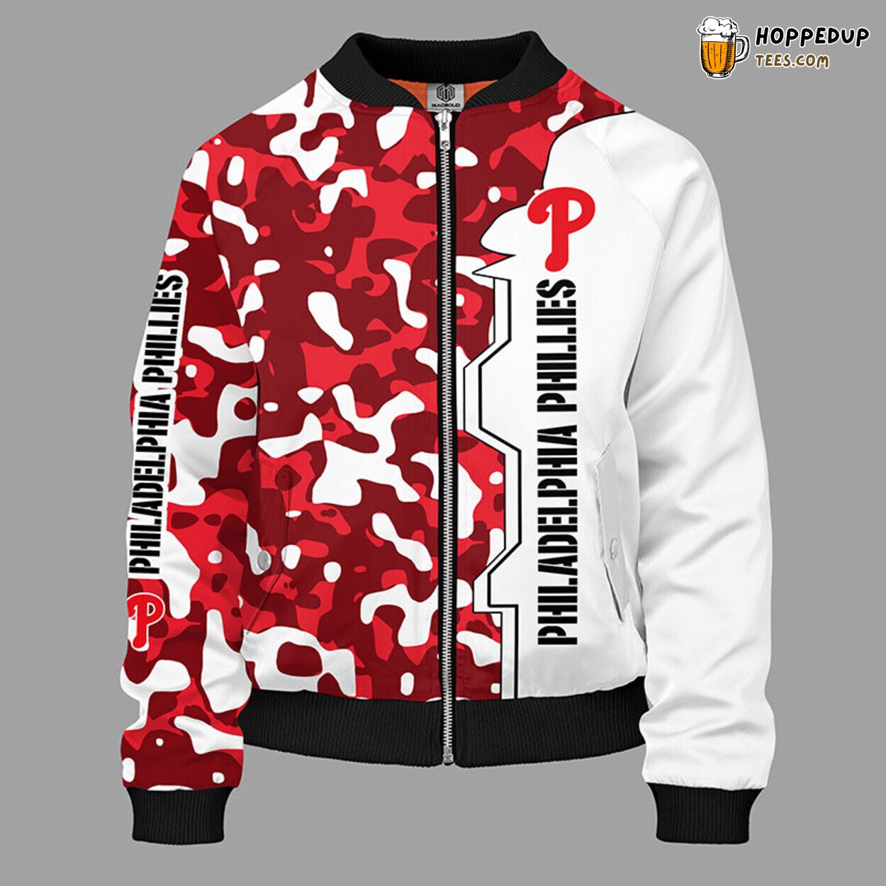 MLB Philadelphia Phillies Camouflage Red Unique Bomber Jacket Design