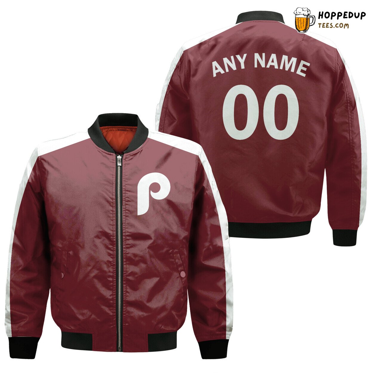 MLB Philadelphia Phillies Custom Name Number Dark Red Bomber Jacket