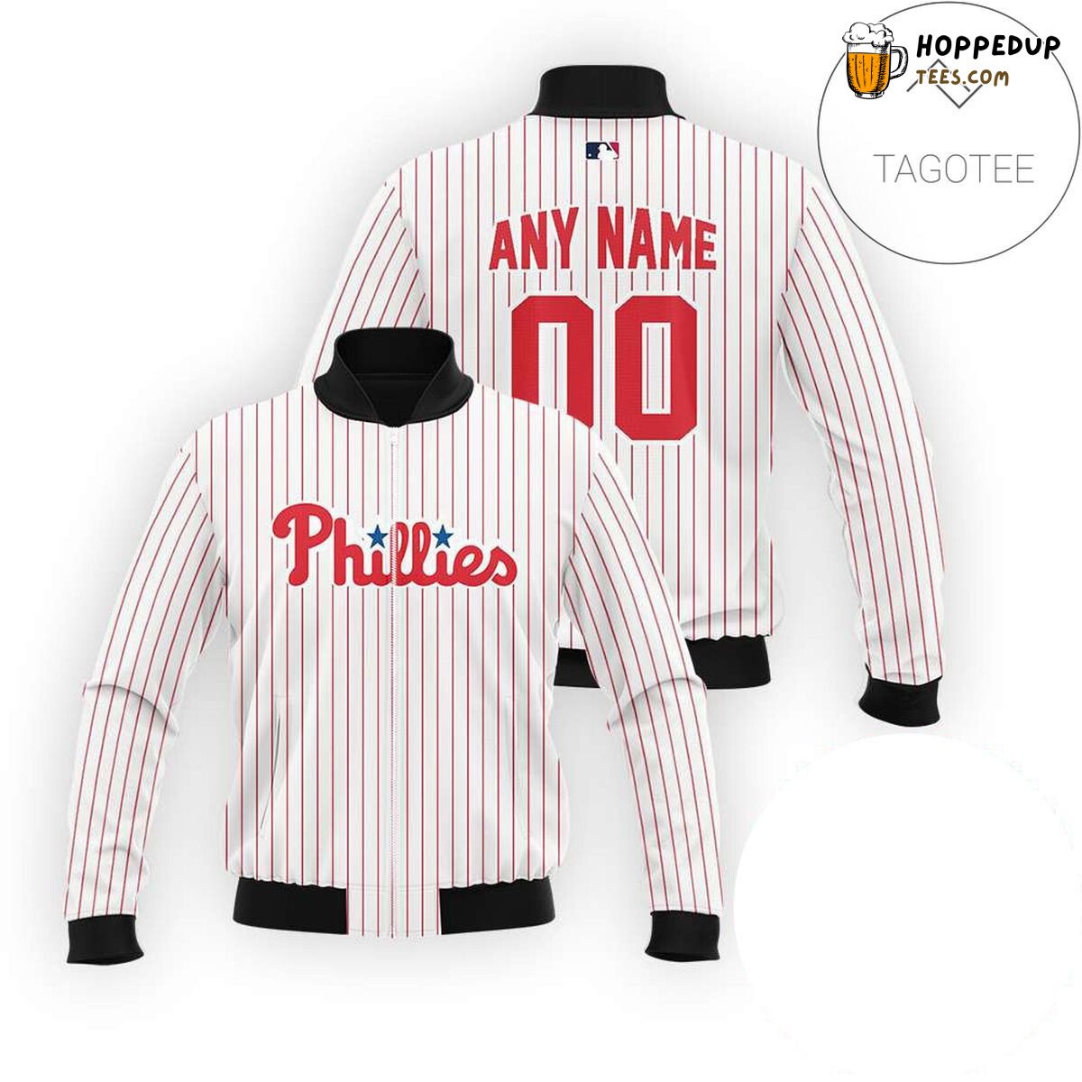 MLB Philadelphia Phillies Custom Name Number White Bomber Jacket