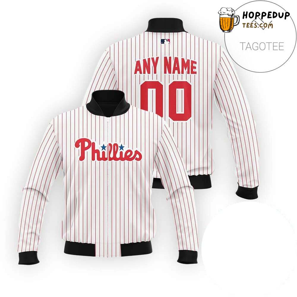 MLB Philadelphia Phillies Custom Name Number White Bomber Jacket