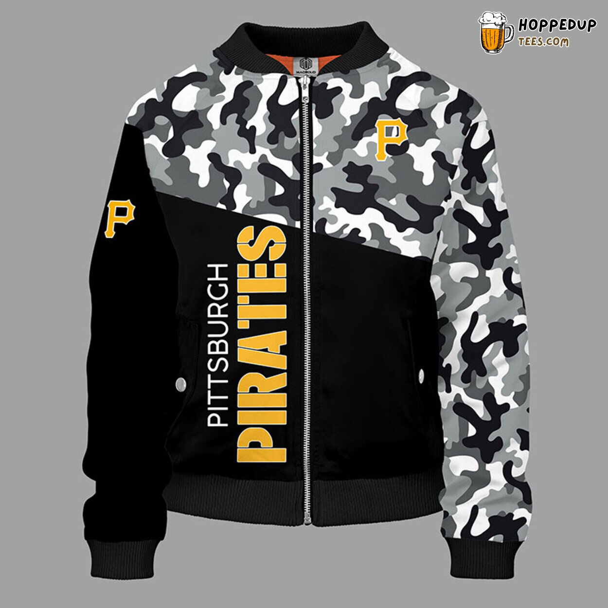 MLB Pittsburgh Pirates Camouflage Black Premium Bomber Jacket Design