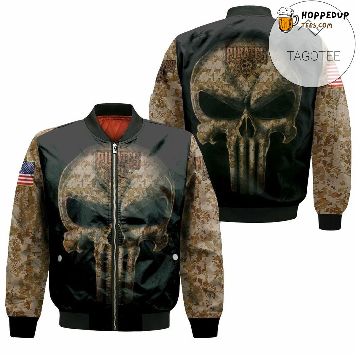 MLB Pittsburgh Pirates Camouflage Skull American Flag Bomber Jacket