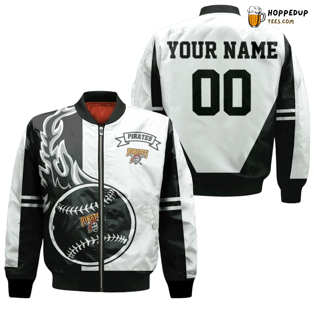MLB Pittsburgh Pirates Custom Name Number Black White Bomber Jacket