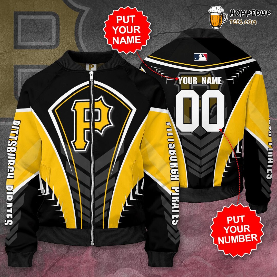 MLB Pittsburgh Pirates Custom Name Number Black Yellow Bomber Jacket