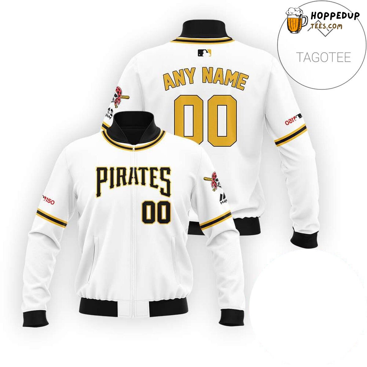 MLB Pittsburgh Pirates Custom Name Number White Bomber Jacket