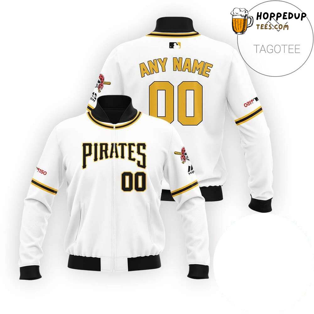 MLB Pittsburgh Pirates Custom Name Number White Bomber Jacket