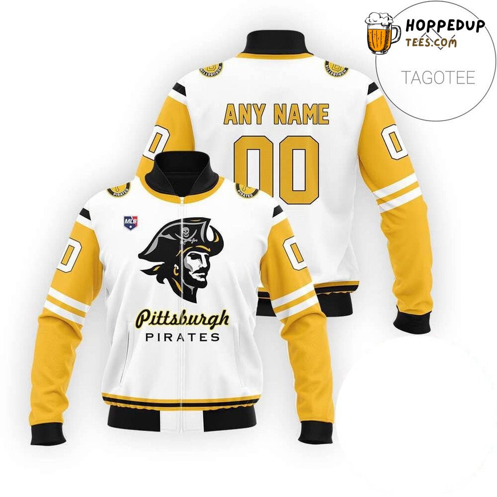 MLB Pittsburgh Pirates Custom Name Number Yellow White Bomber Jacket