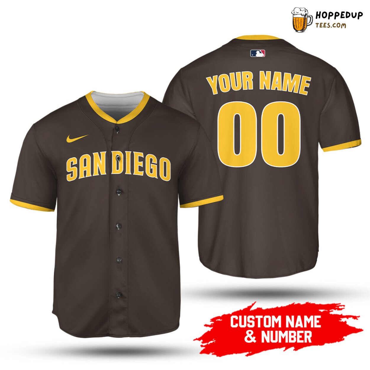 MLB San Diego Padres Custom Name Number Brown Road Jersey Baseball Jersey Unisex Shirt