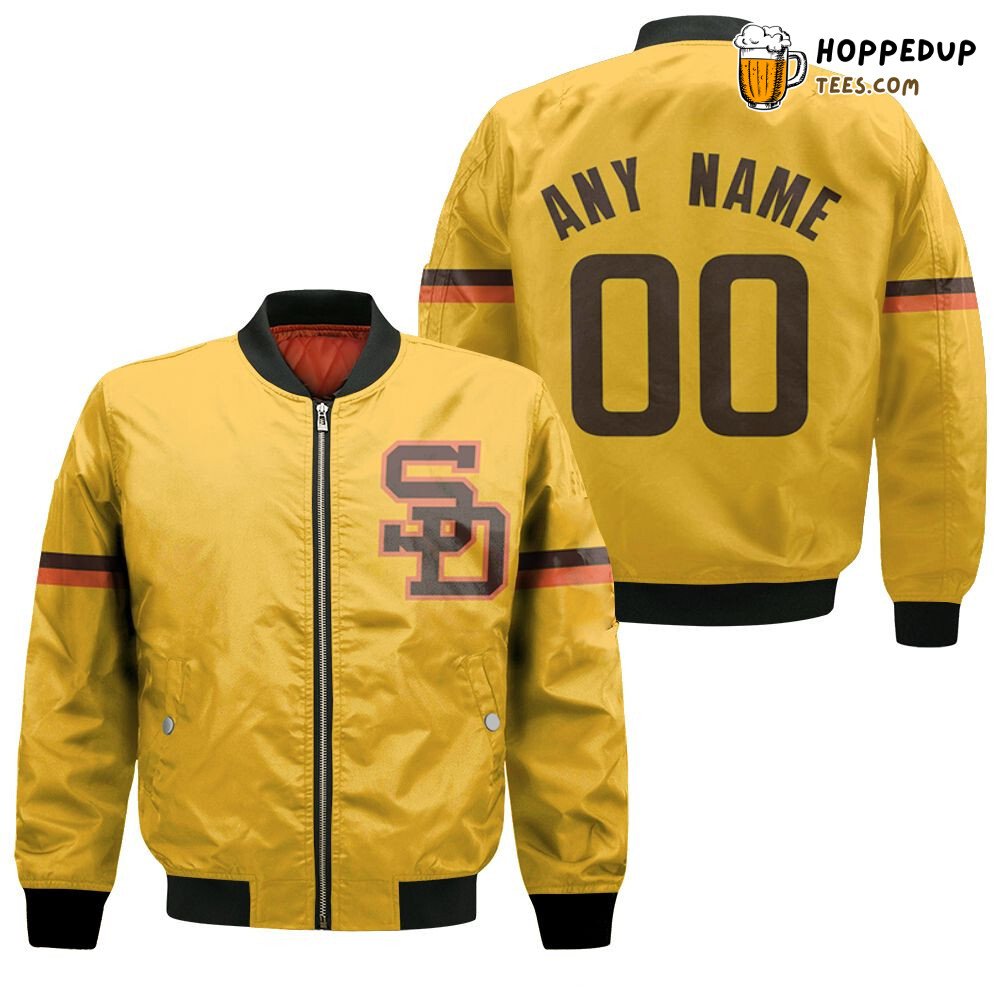 MLB San Diego Padres Custom Name Number Golden Bomber Jacket