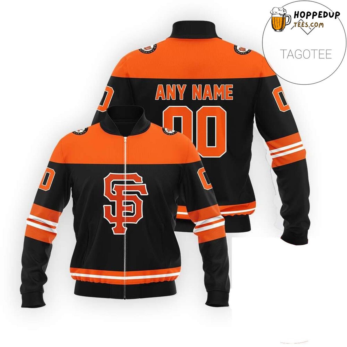 MLB San Francisco Giants Custom Name Number Black Orange Bomber Jacket