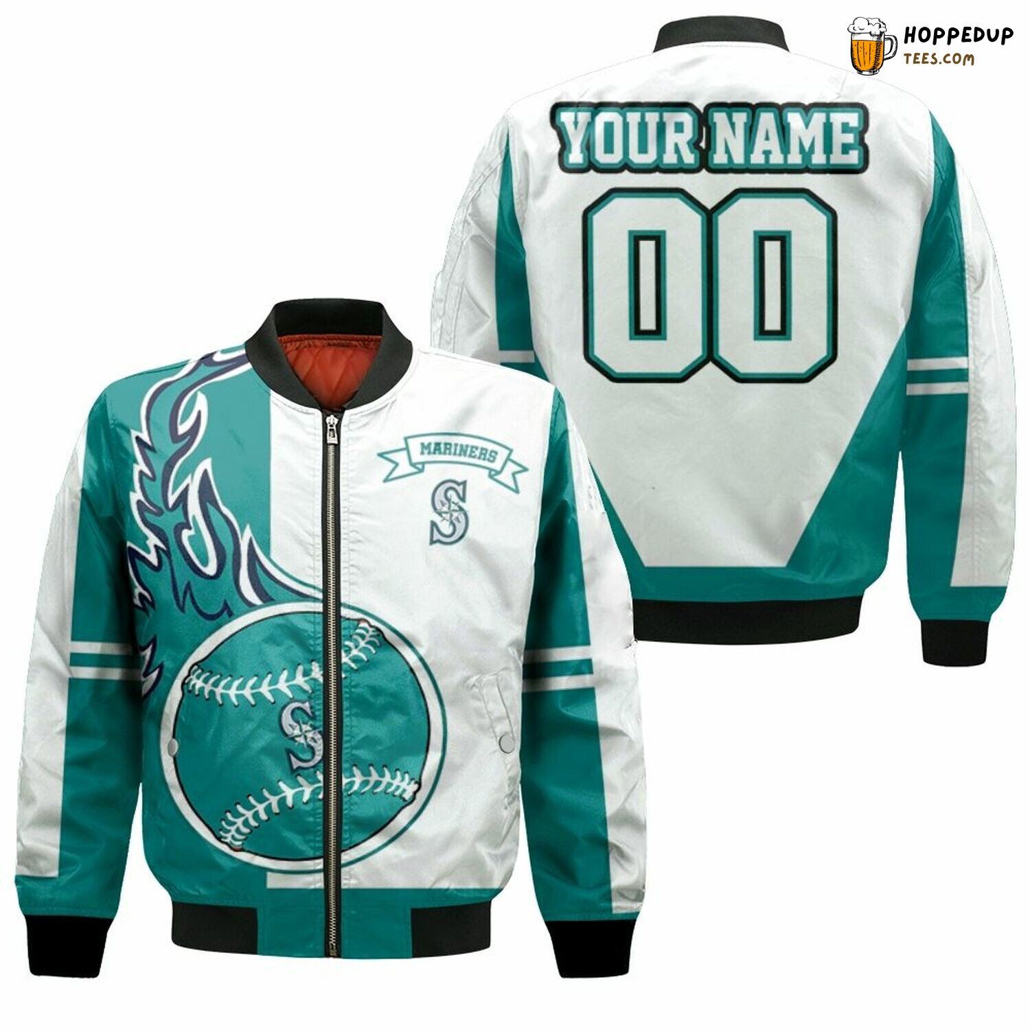 MLB Seattle Mariners Custom Name Number Green White Bomber Jacket