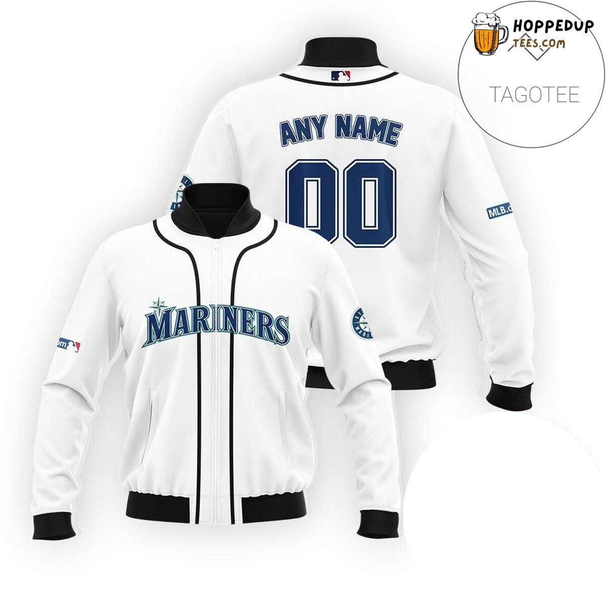 MLB Seattle Mariners Custom Name Number White Bomber Jacket