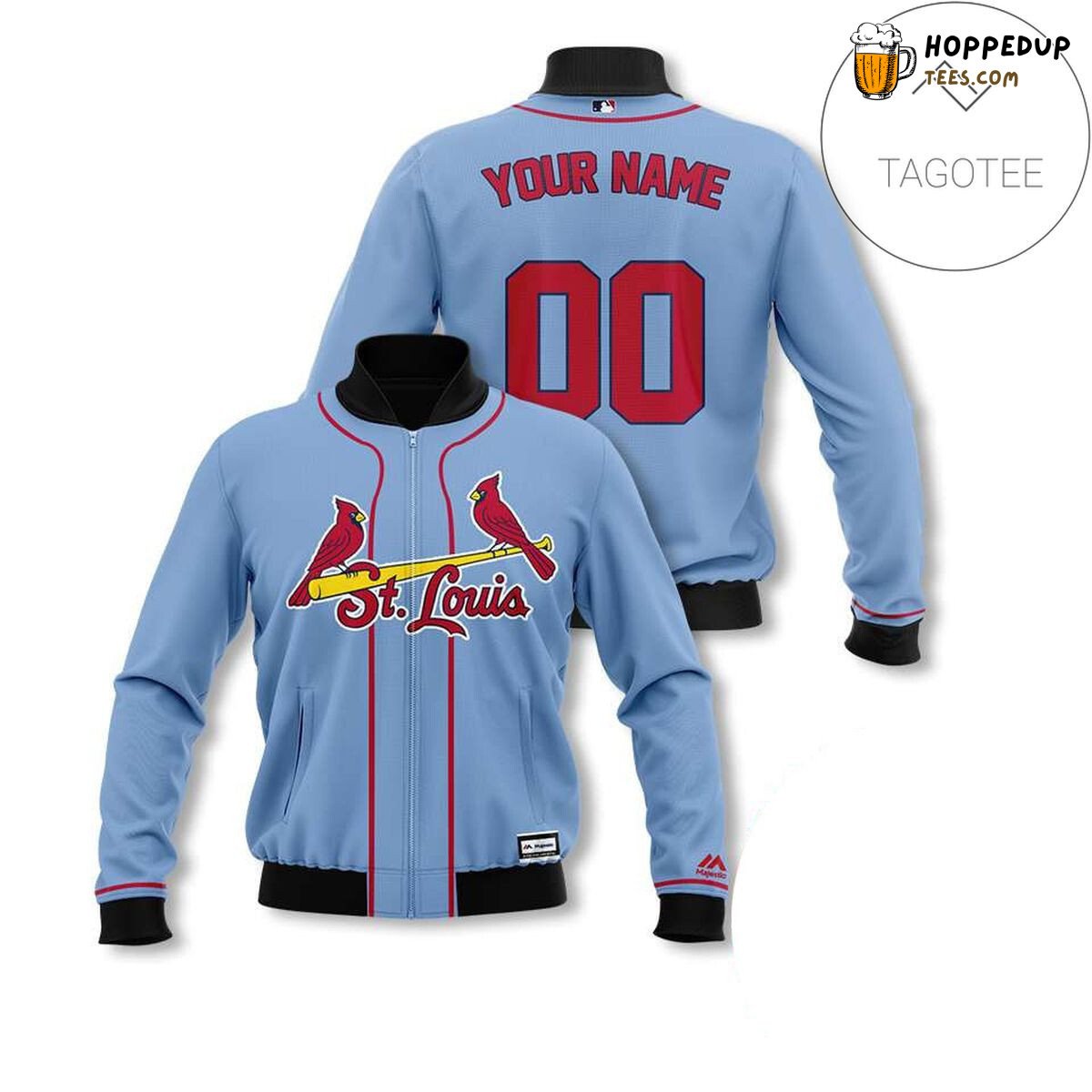 MLB St. Louis Cardinals Custom Name Number Light Blue Bomber Jacket