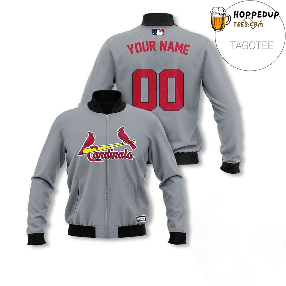 MLB St. Louis Cardinals Custom Name Number Light Gray Bomber Jacket