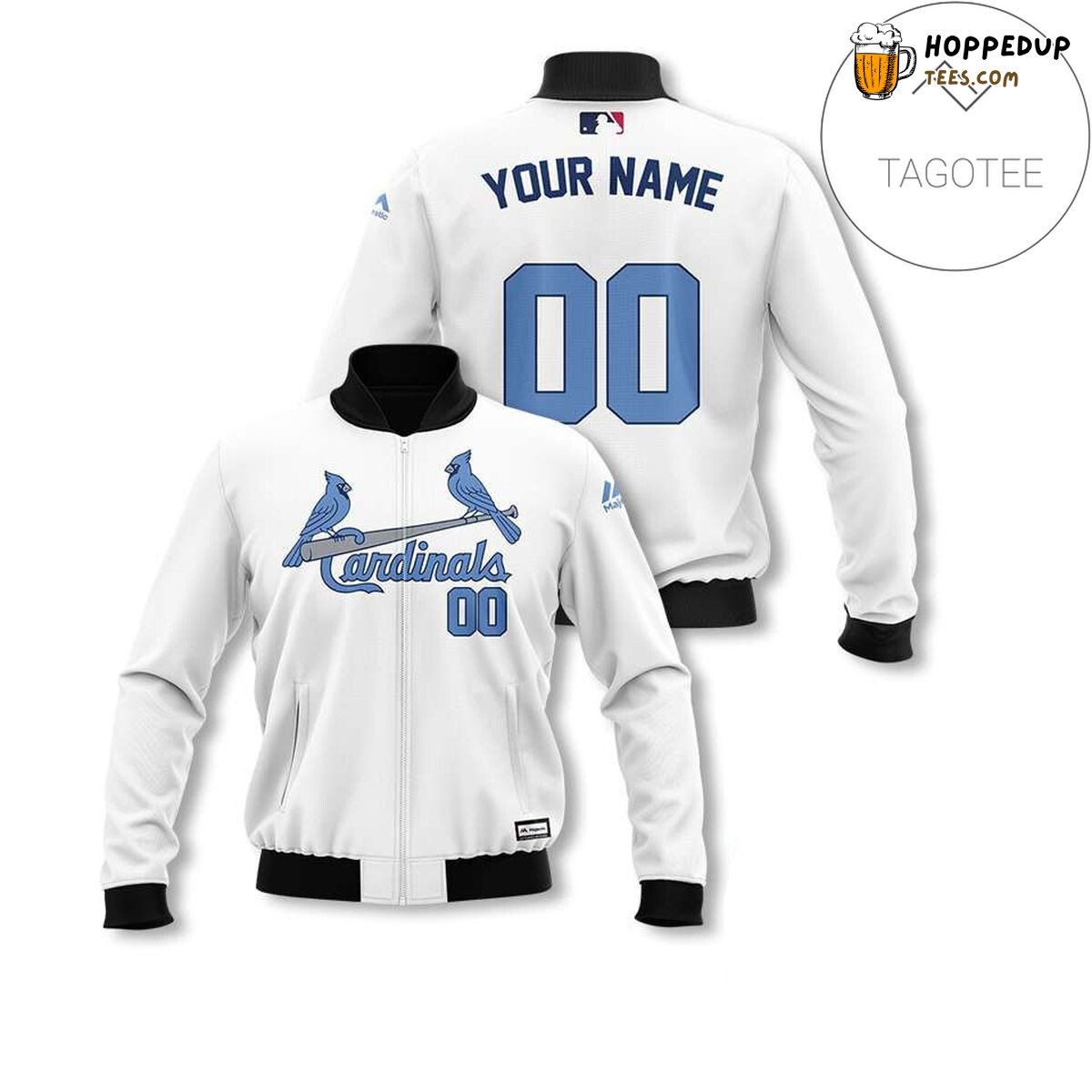 MLB St. Louis Cardinals Custom Name Number White Blue Bomber Jacket