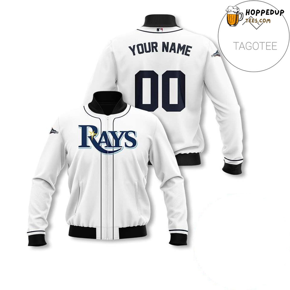 MLB Tampa Bay Rays Custom Name Number White Bomber Jacket