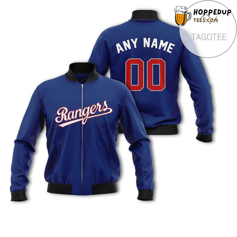 MLB Texas Rangers Custom Name Number Blue Bomber Jacket