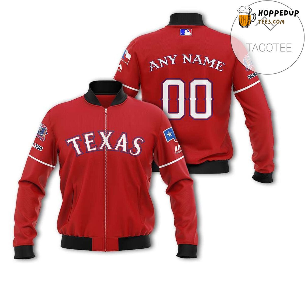 MLB Texas Rangers Custom Name Number Red Bomber Jacket