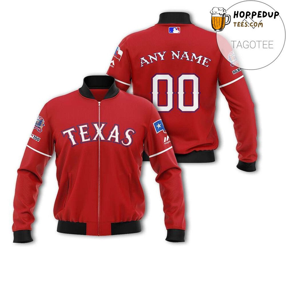 MLB Texas Rangers Custom Name Number Red Bomber Jacket