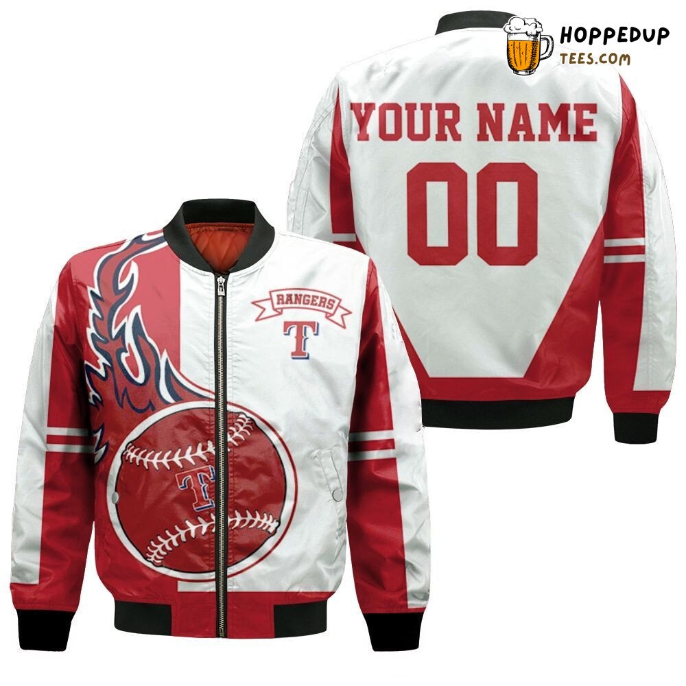 MLB Texas Rangers Custom Name Number Red White Bomber Jacket