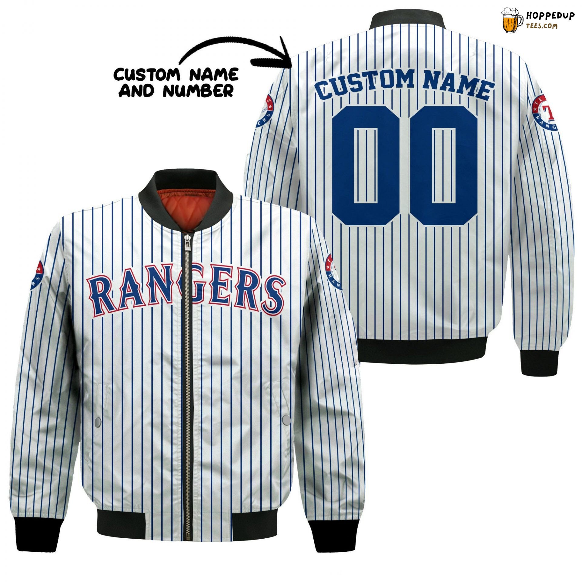 MLB Texas Rangers Custom Name Number Uniform Stripes Bomber Jacket
