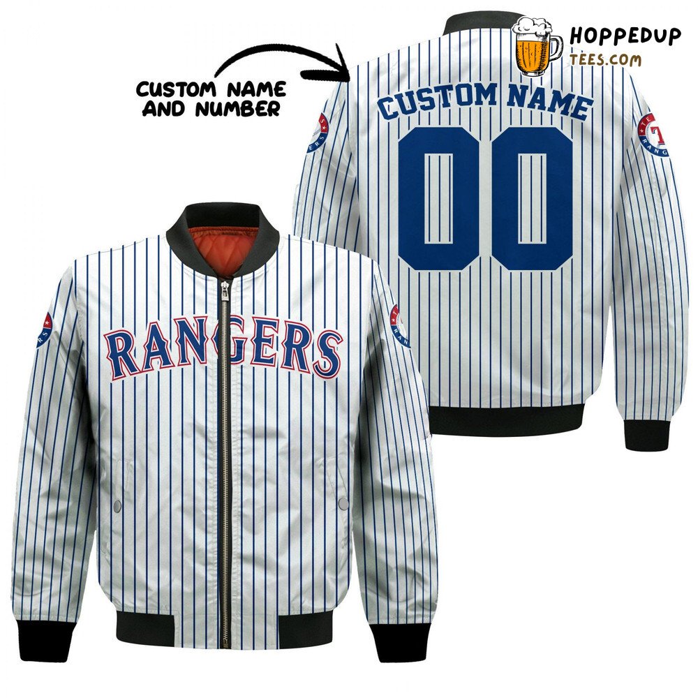 MLB Texas Rangers Custom Name Number Uniform Stripes Bomber Jacket
