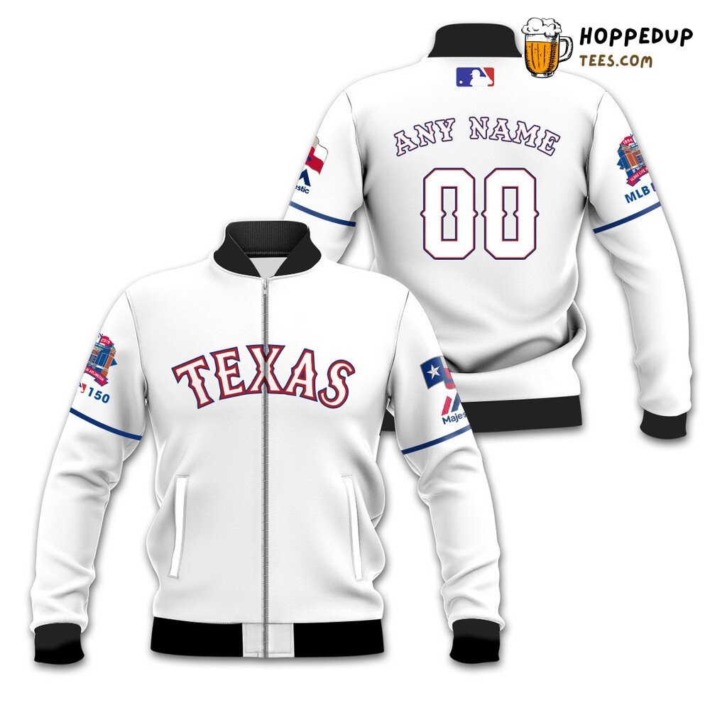 MLB Texas Rangers Custom Name Number White Bomber Jacket
