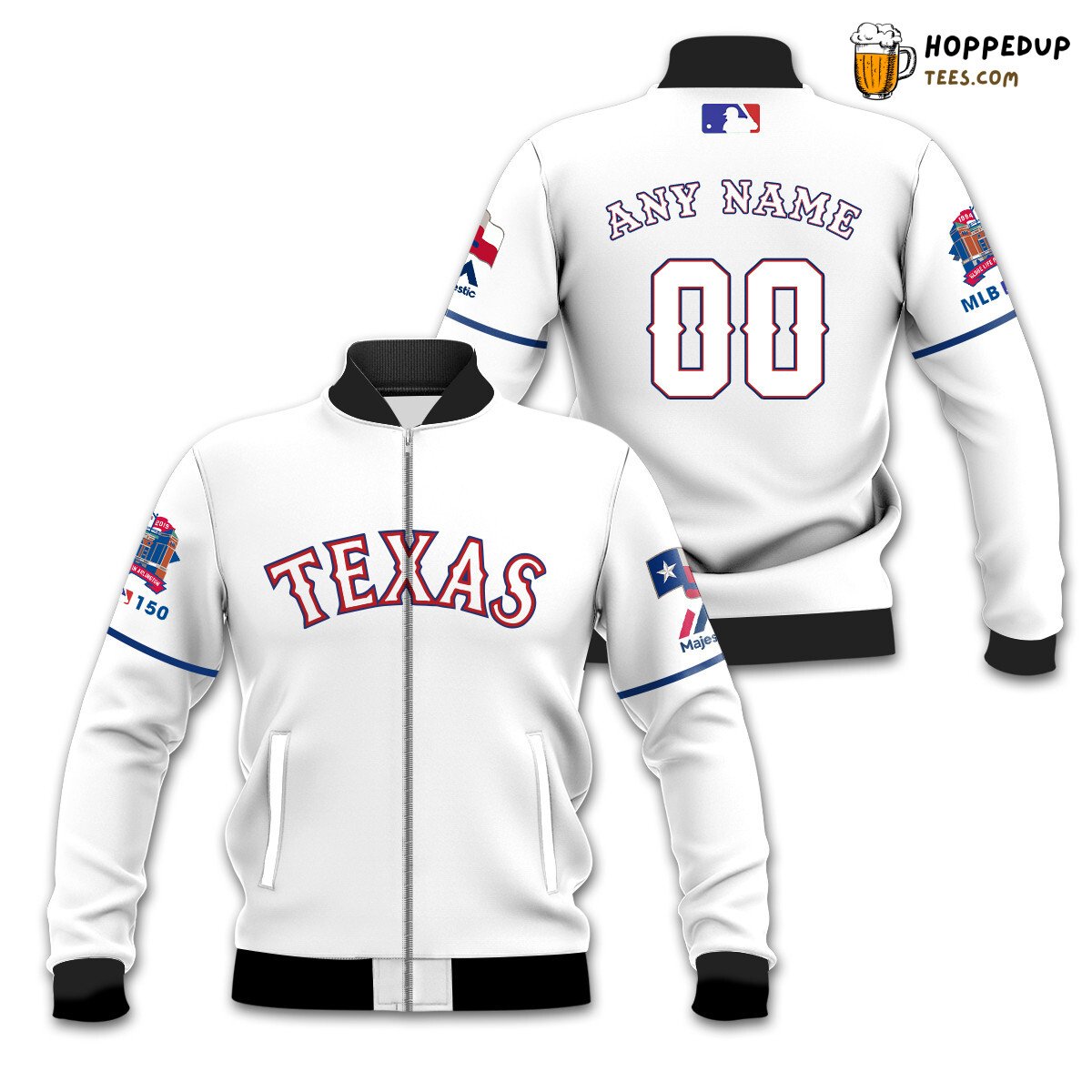 MLB Texas Rangers Custom Name Number White Bomber Jacket