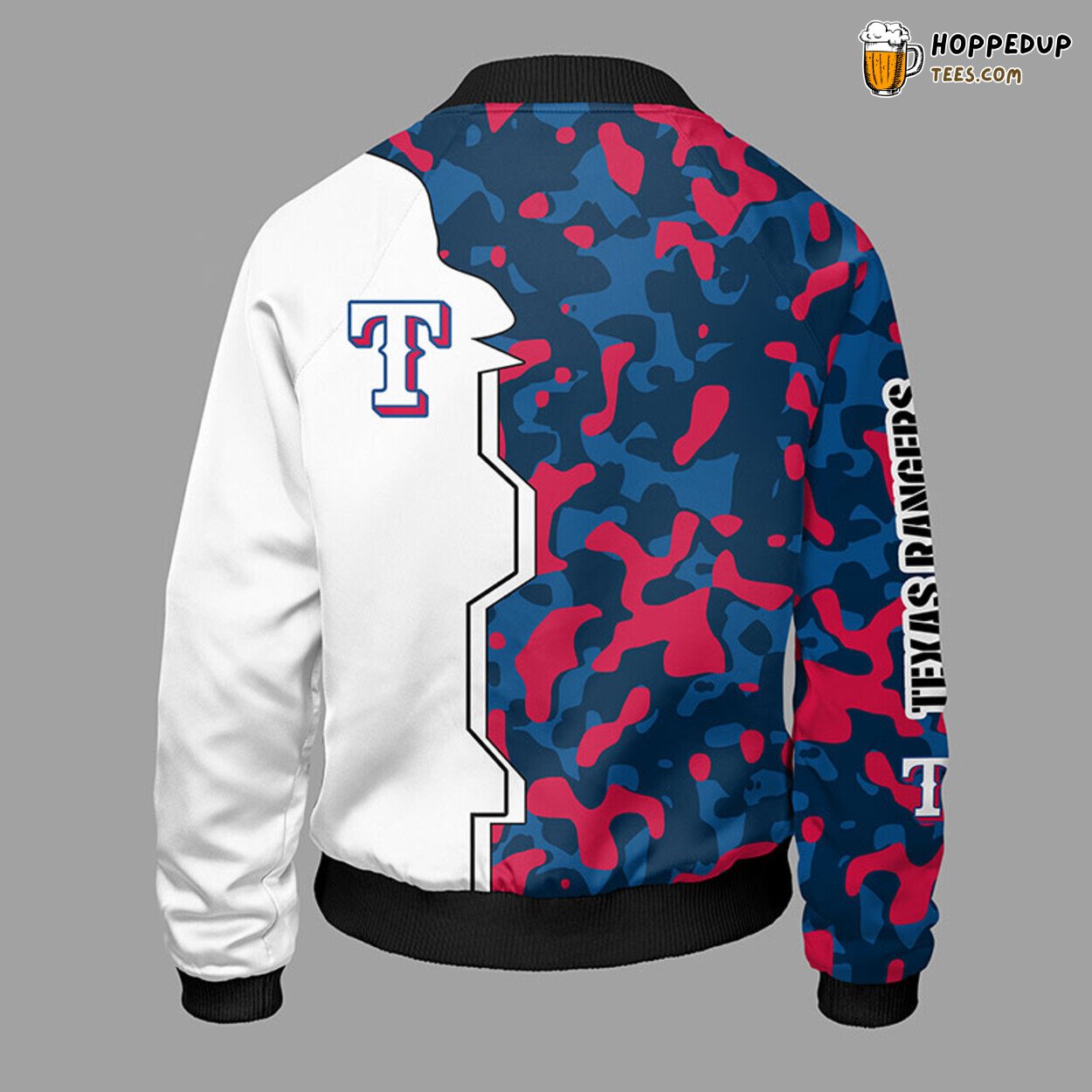 MLB Texas Rangers Dual Camouflage Blue Red Bomber Jacket Design