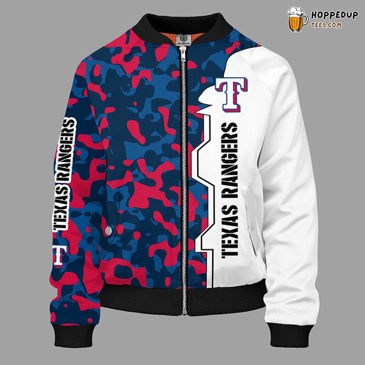 MLB Texas Rangers Dual Camouflage Blue Red Bomber Jacket Design