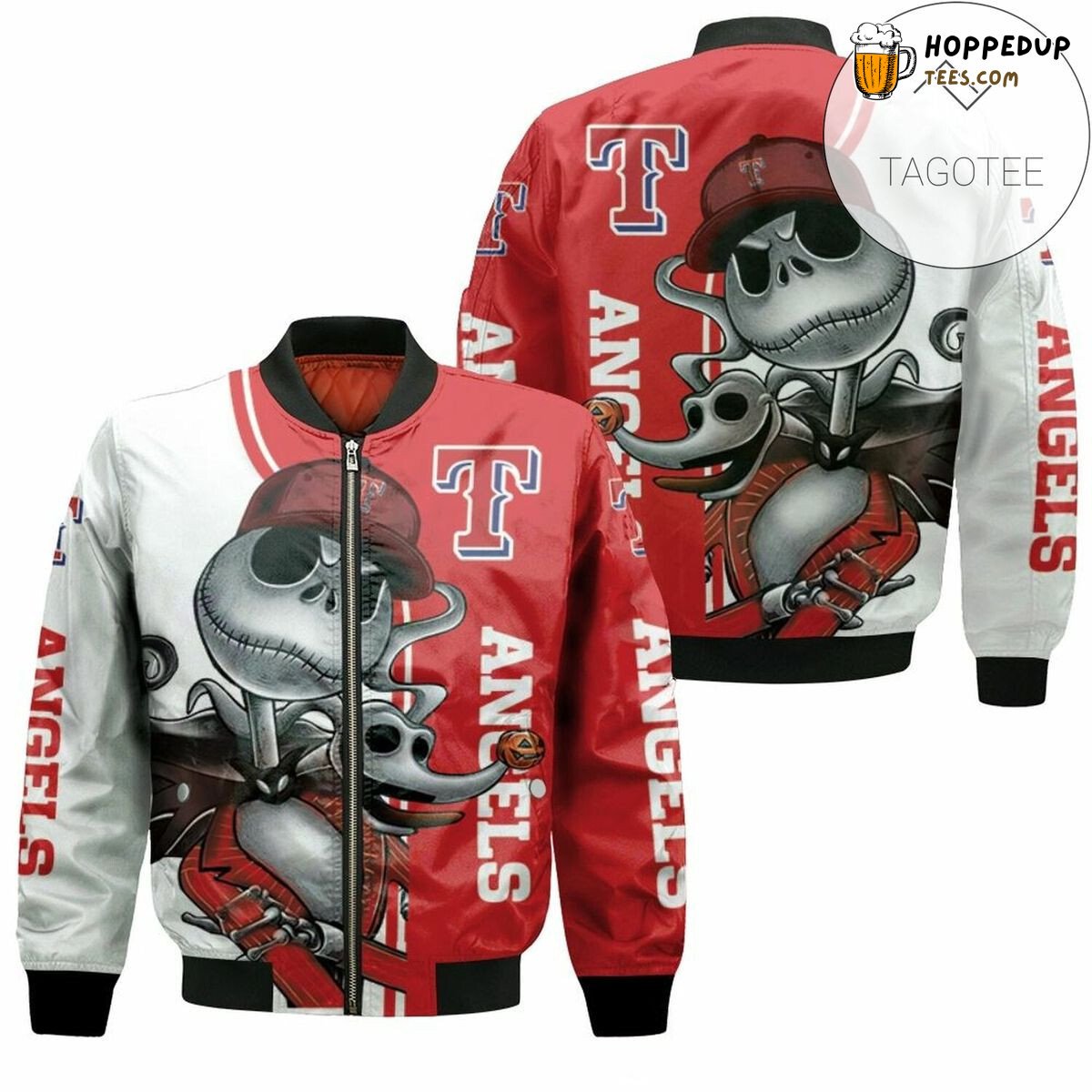 MLB Texas Rangers Jack Skellington And Zero Bomber Jacket