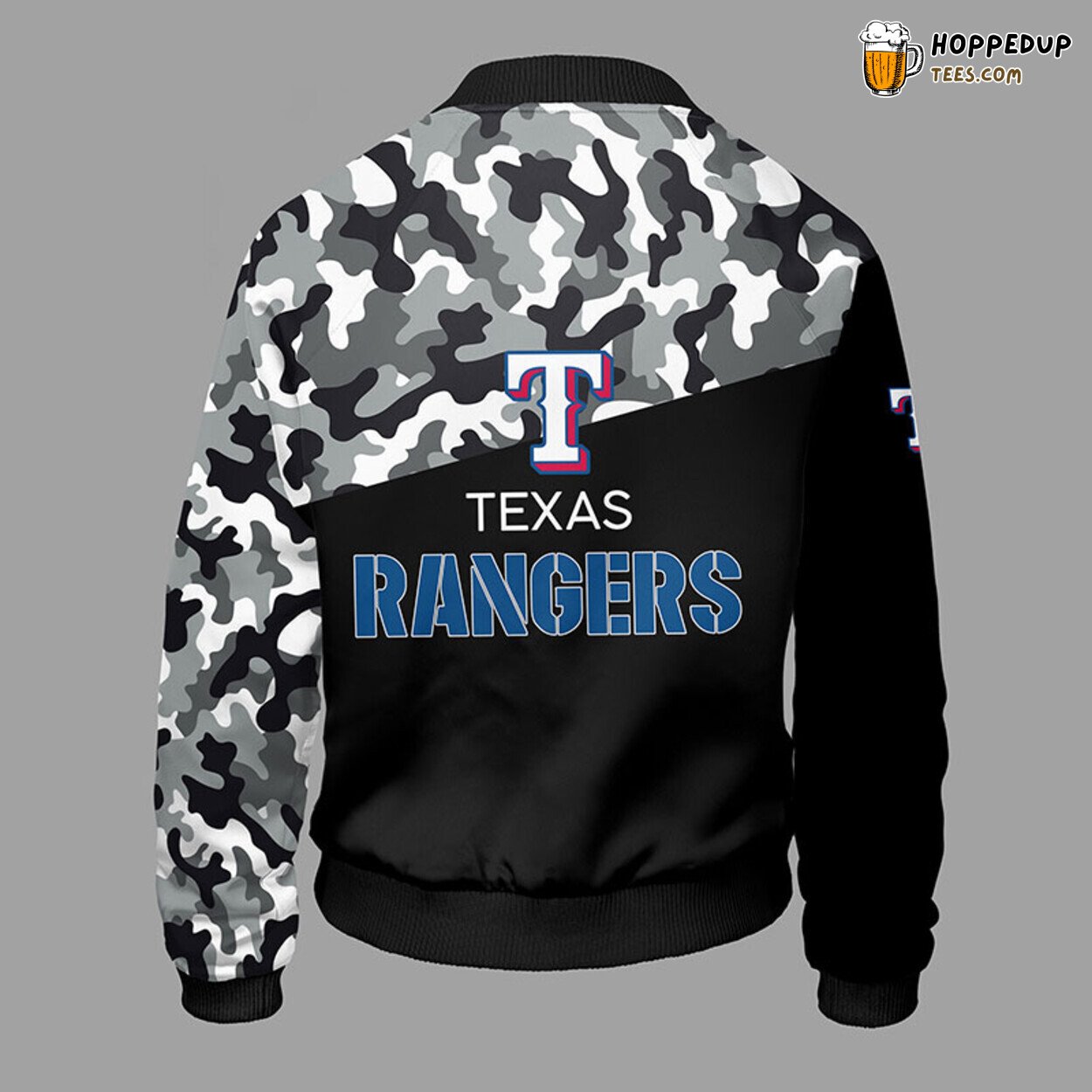 MLB Texas Rangers Unique Camouflage Blue Bomber Jacket Design