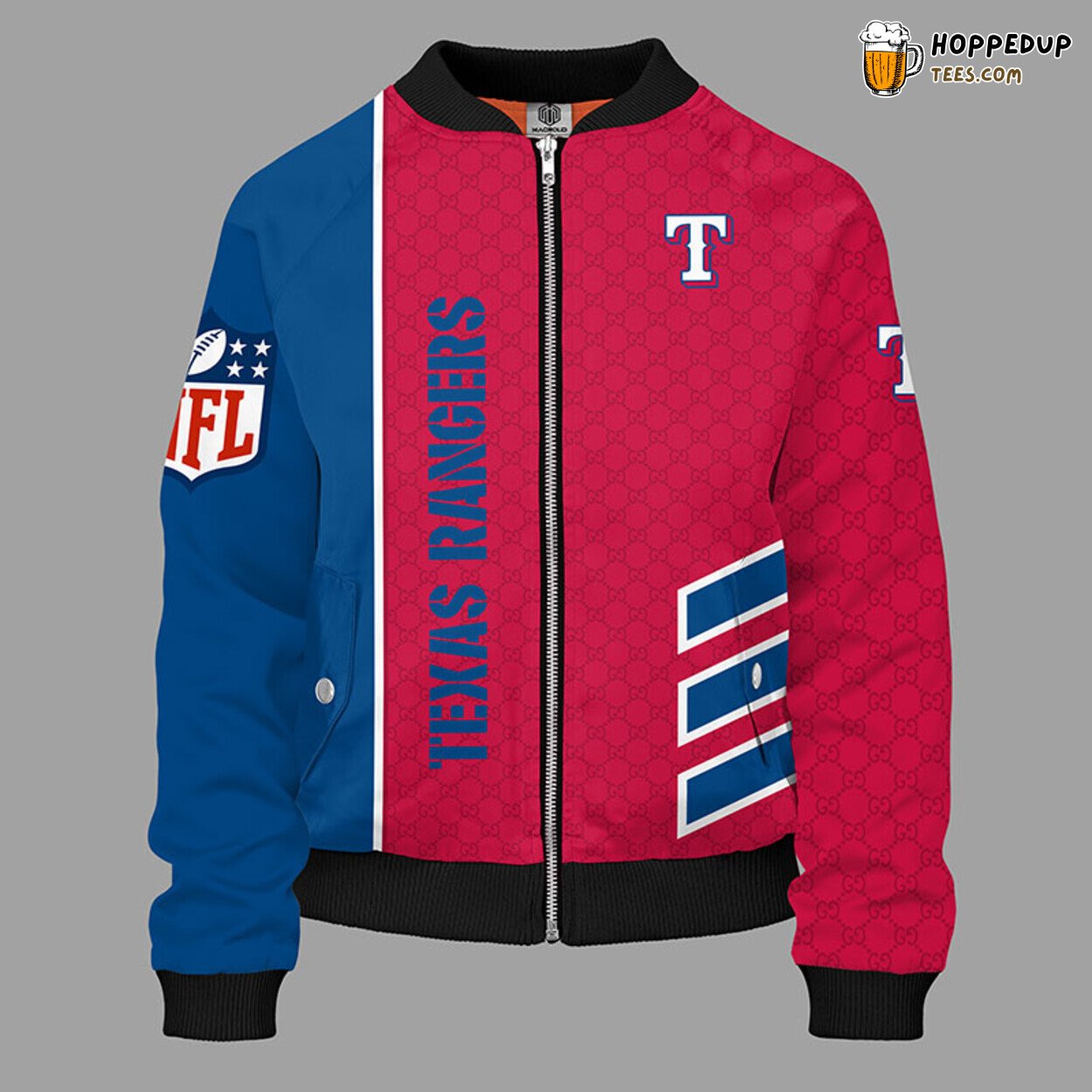 MLB Texas Rangers Unisex Blue Red Premium Bomber Jacket Design