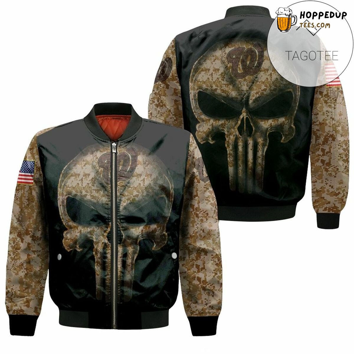 MLB Washington Nationals Camouflage Skull American Flag Bomber Jacket