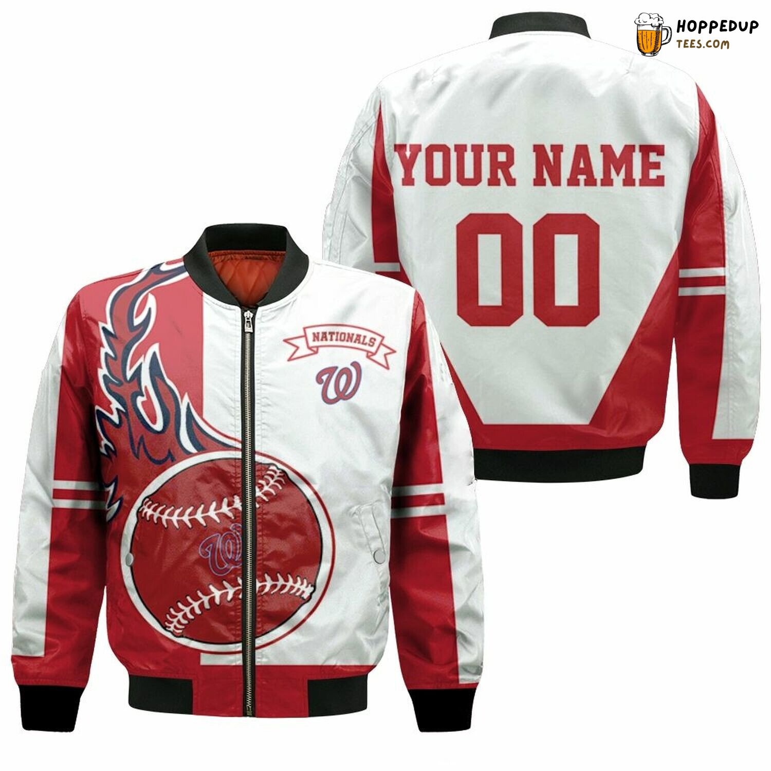 MLB Washington Nationals Custom Name Number Red White Bomber Jacket