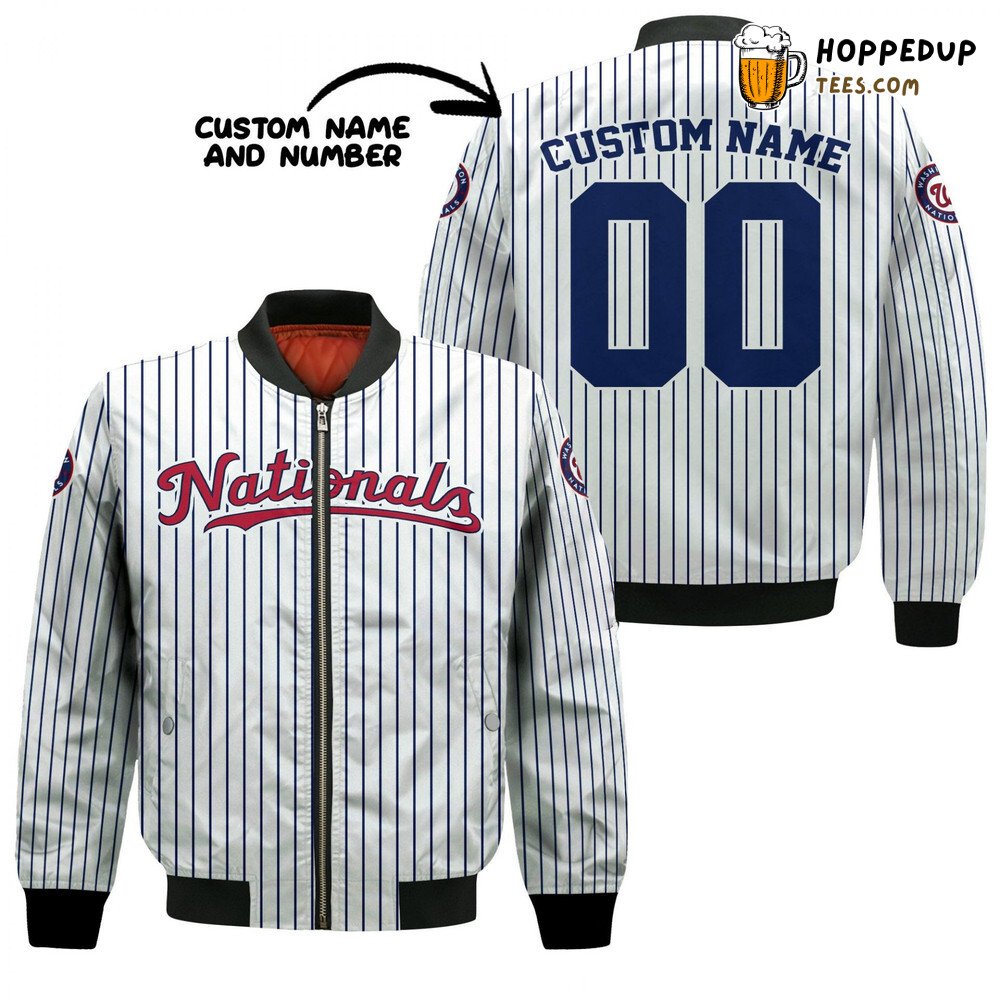 MLB Washington Nationals Custom Name Number Uniform Stripes Bomber Jacket
