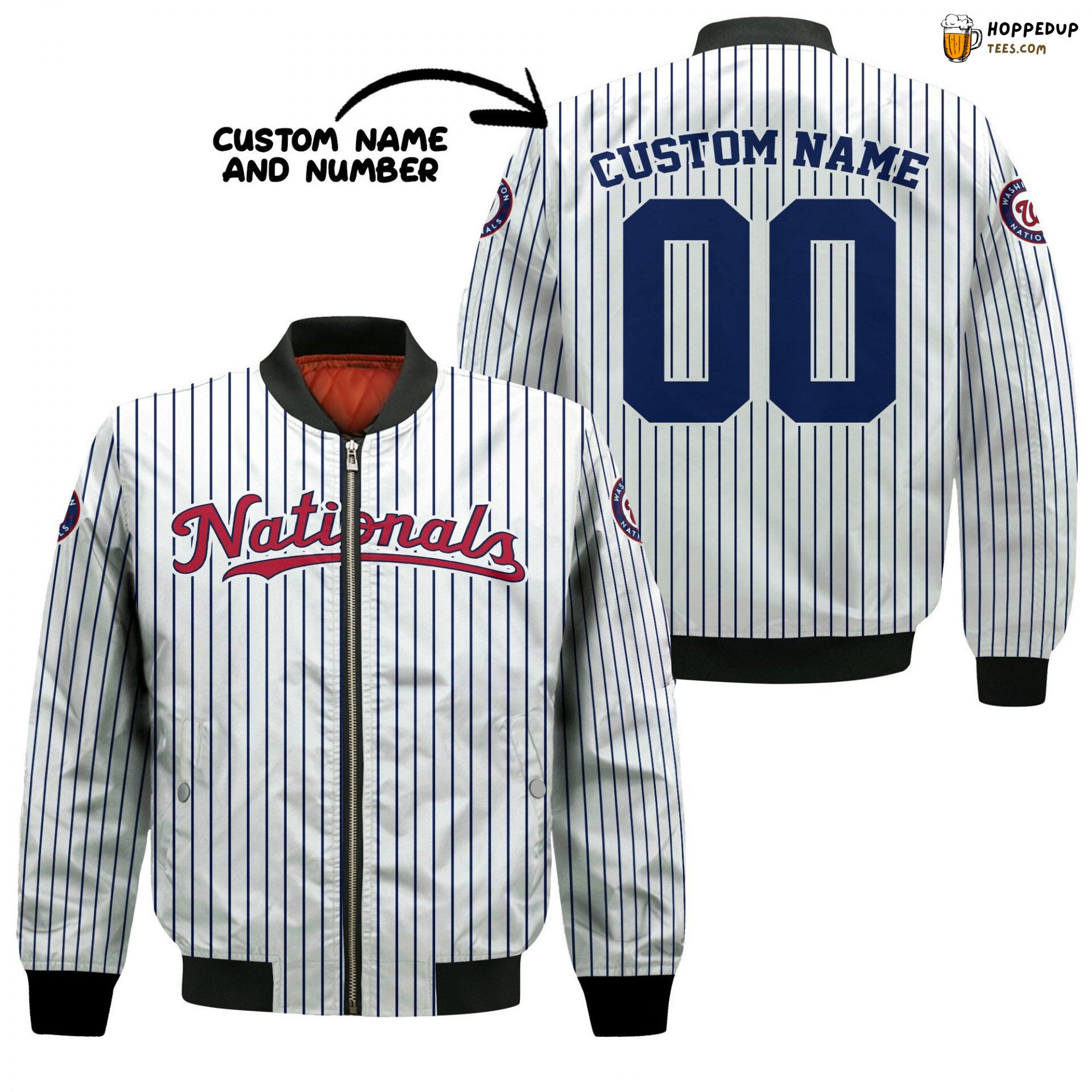 MLB Washington Nationals Custom Name Number Uniform Stripes Bomber Jacket