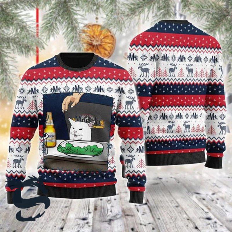 Modelo Beer Cat Meme Christmas Ugly Sweater HU
