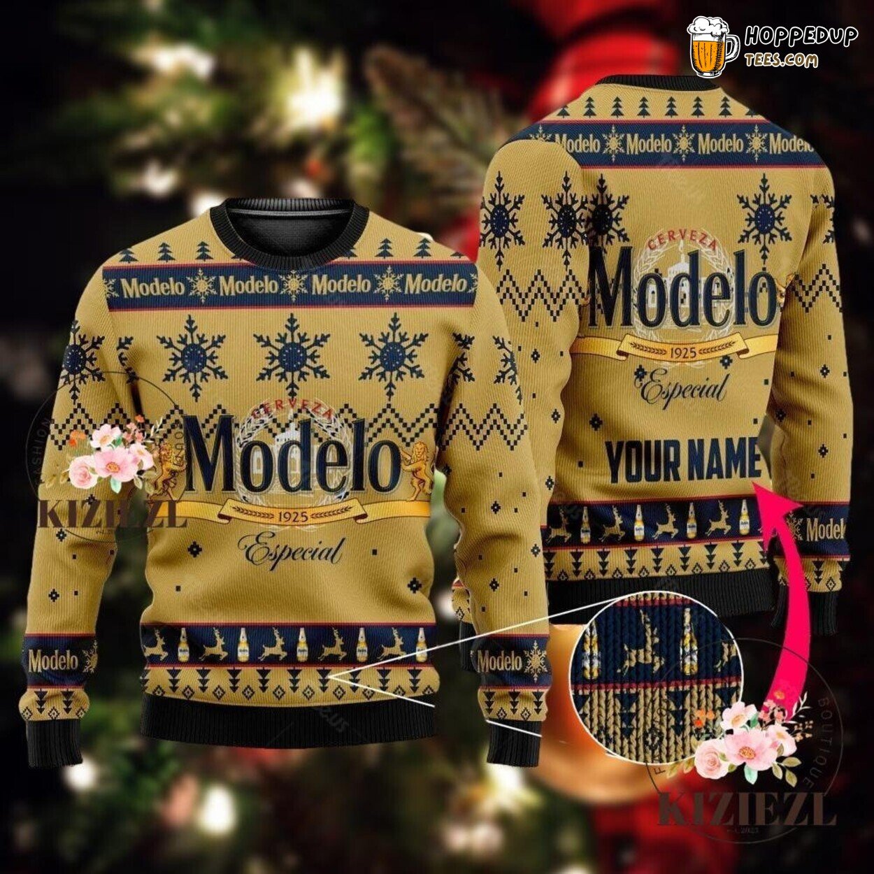 Modelo Beer Ugly Christmas Sweater Personalized Festive Design