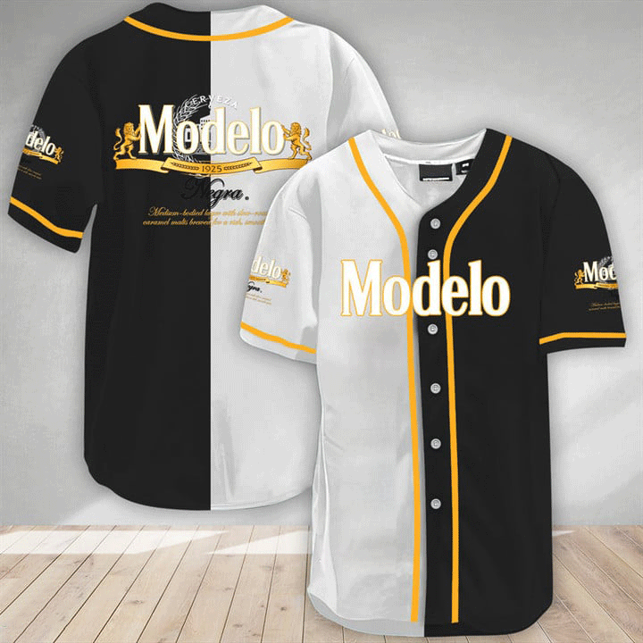 ModeloBeer WhiteAndBlack Split Baseball Jersey HU