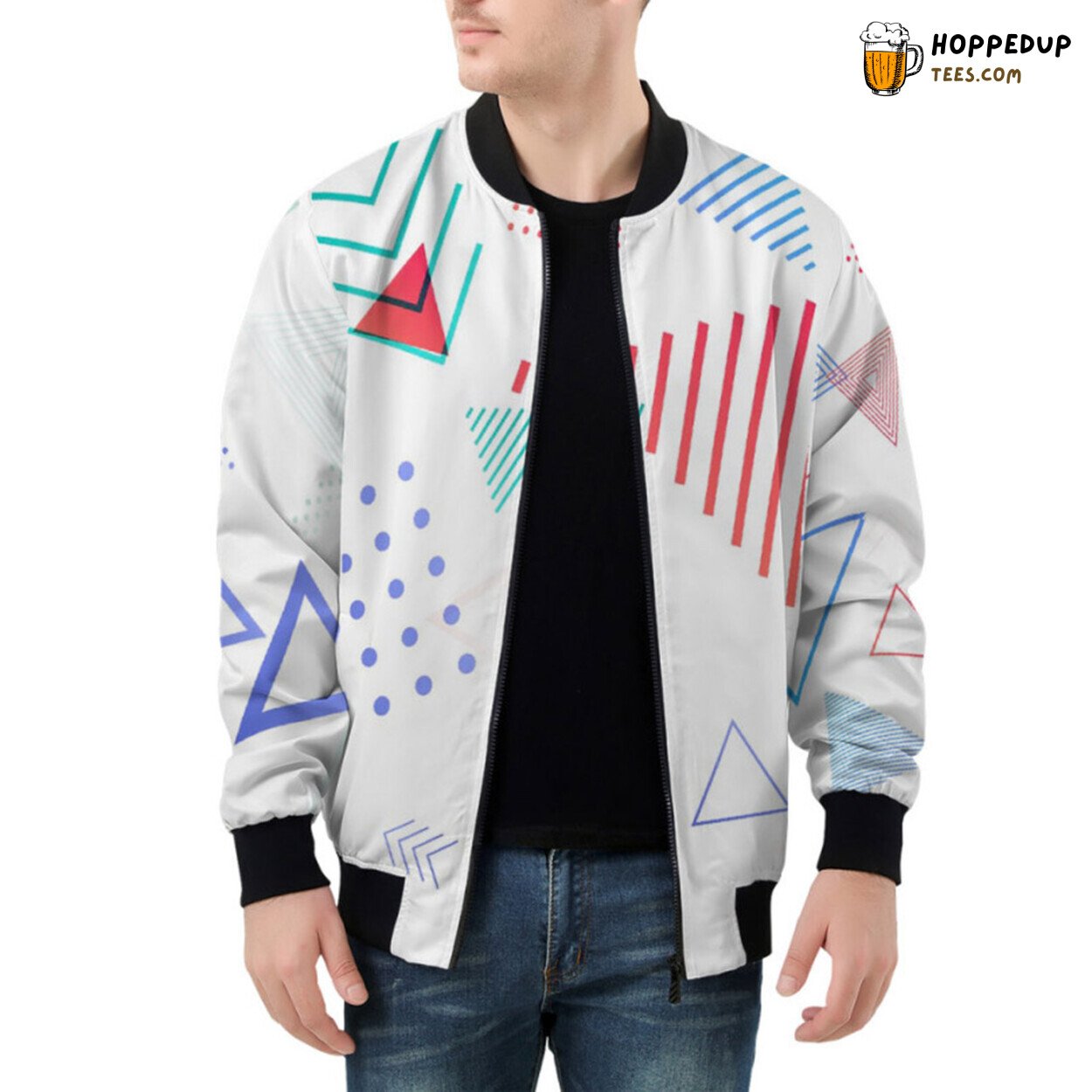 Modern Artistic Abstraction Showcased Prominently on Bomber Jacket