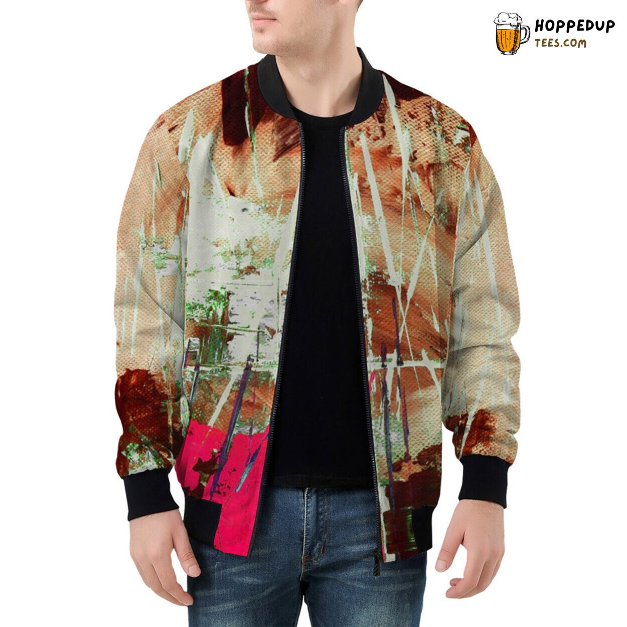 Modern Artistry Blends Abstract Design on Men’s Bomber Jacket