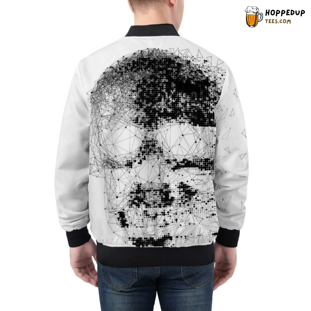 Modern Bomber Jacket with Contemporary Skull Polygon Designs