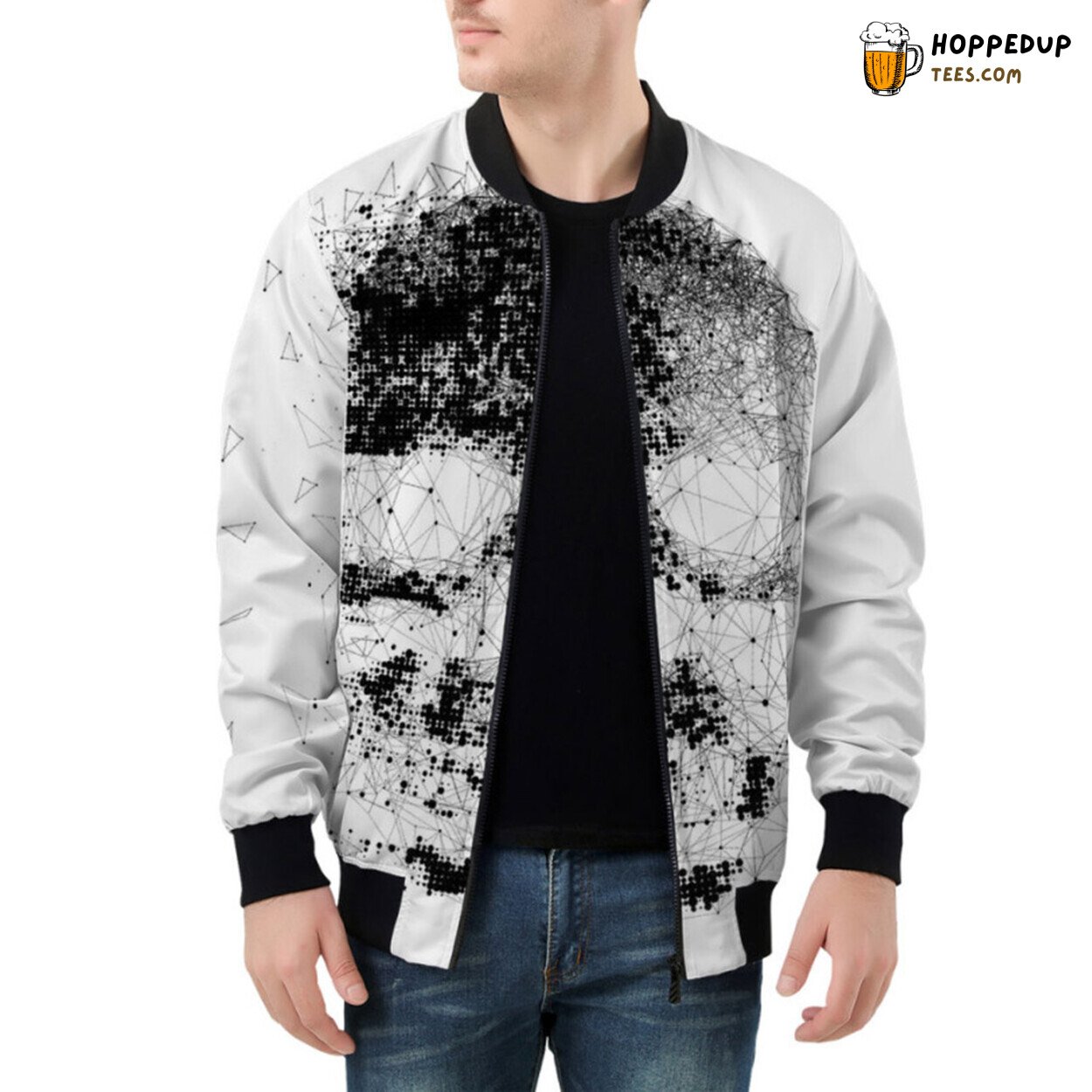 Modern Bomber Jacket with Contemporary Skull Polygon Designs