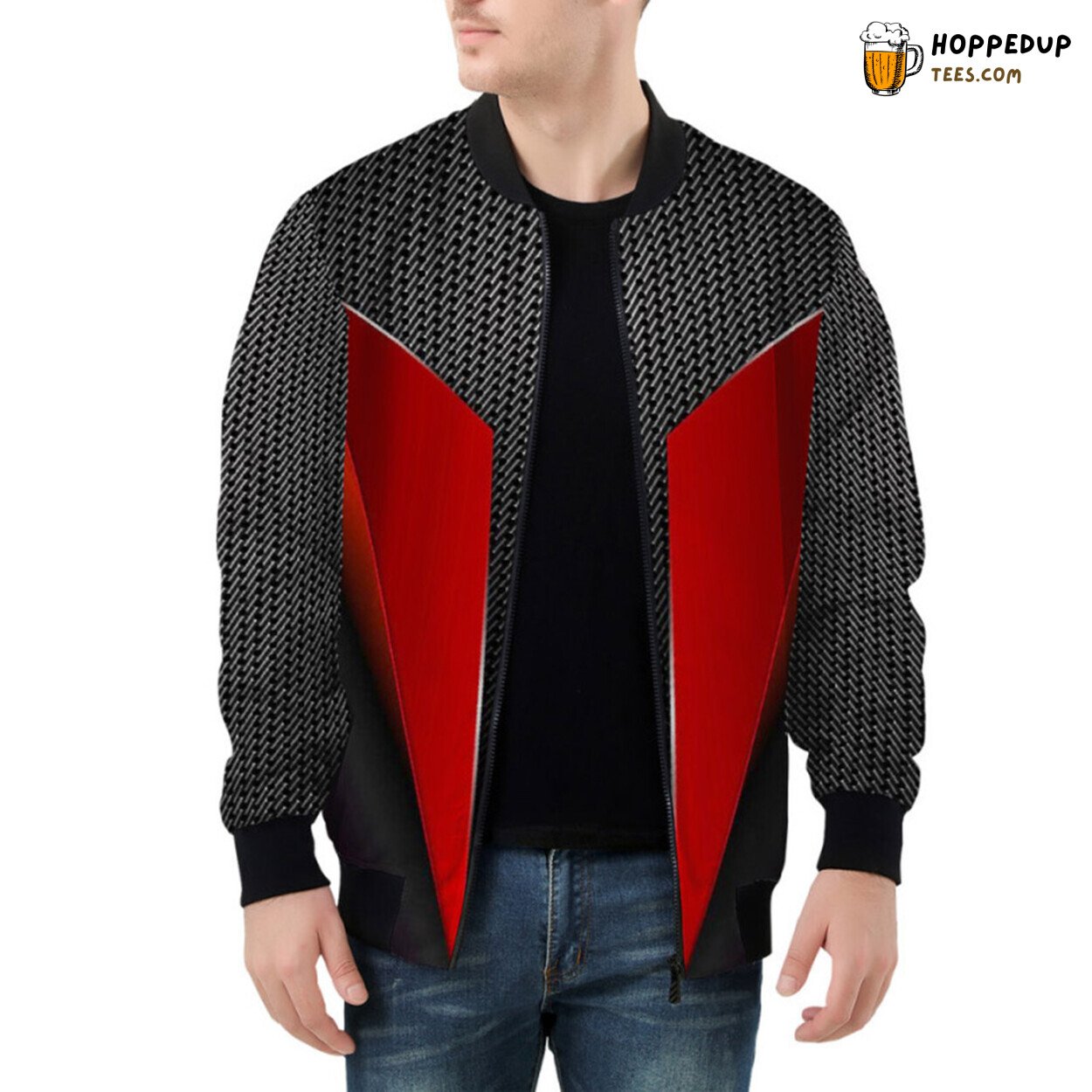 Modern Bomber Jacket with Metallic Finish Reflecting Hi-Tech Era