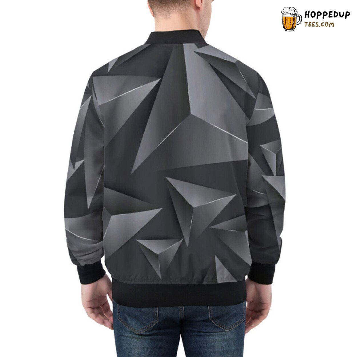 Modern Bomber Jacket with Sophisticated Gray 3D Triangle Design