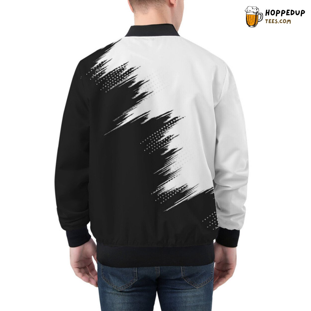 Modern Grunge in Black White Artistry Displayed on a Bomber Jacket